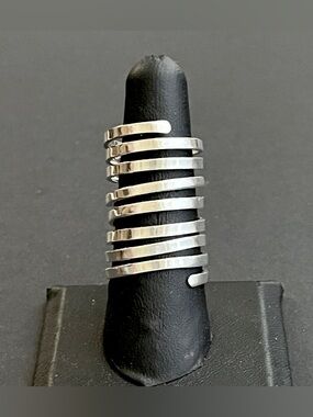 Vintage Artisan Sterling Silver 925 Spiral Coil Long Knuckle Ring Adjustable